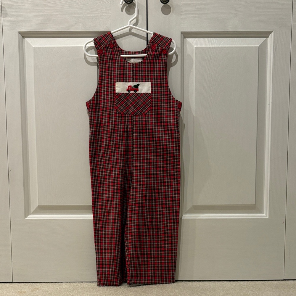 Strasburg Red and Black Plaid Kids Overalls